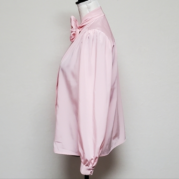 Vintage Josephine Pastel Pink Floral Satin Vest Lavallière Button Up Blouse Set - Picture 14 of 16